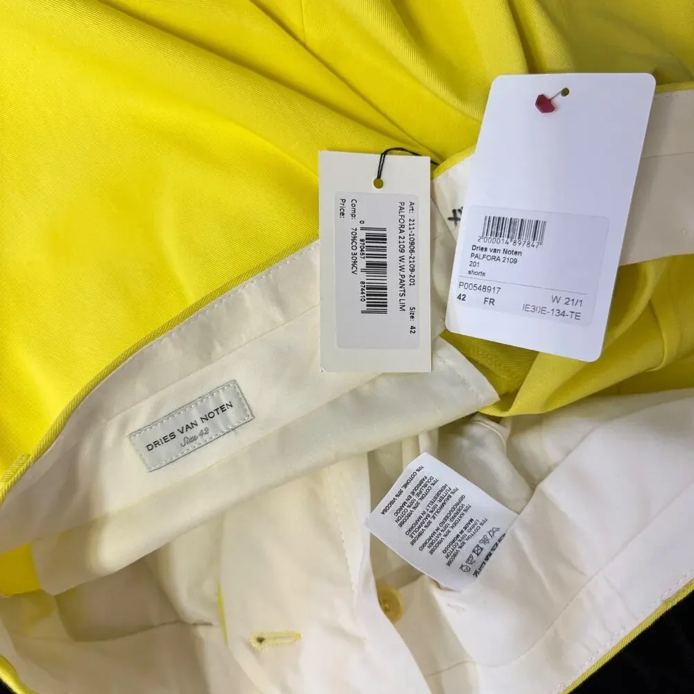 Dries Van Noten 42 men’s Palfora 2109 classic lemon chino shorts NWT